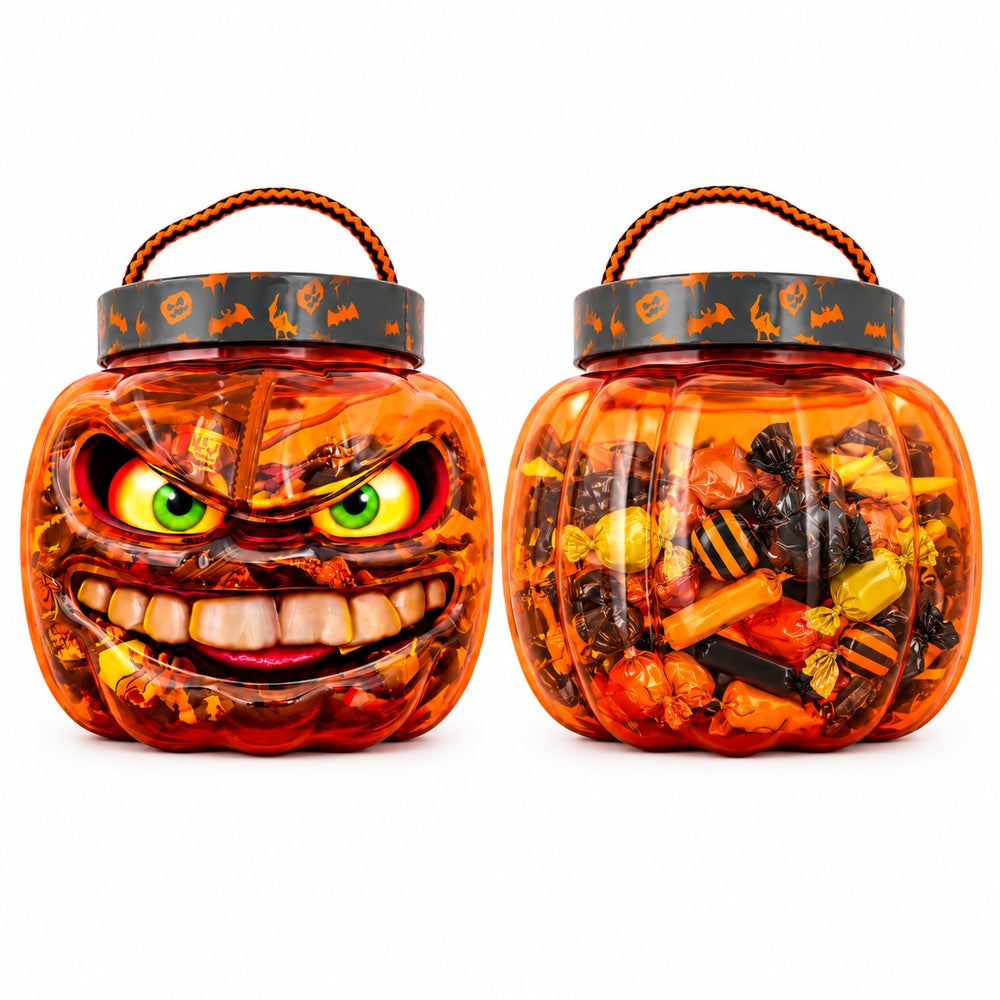 Calavera Halloween naranja vista frontal y trasera