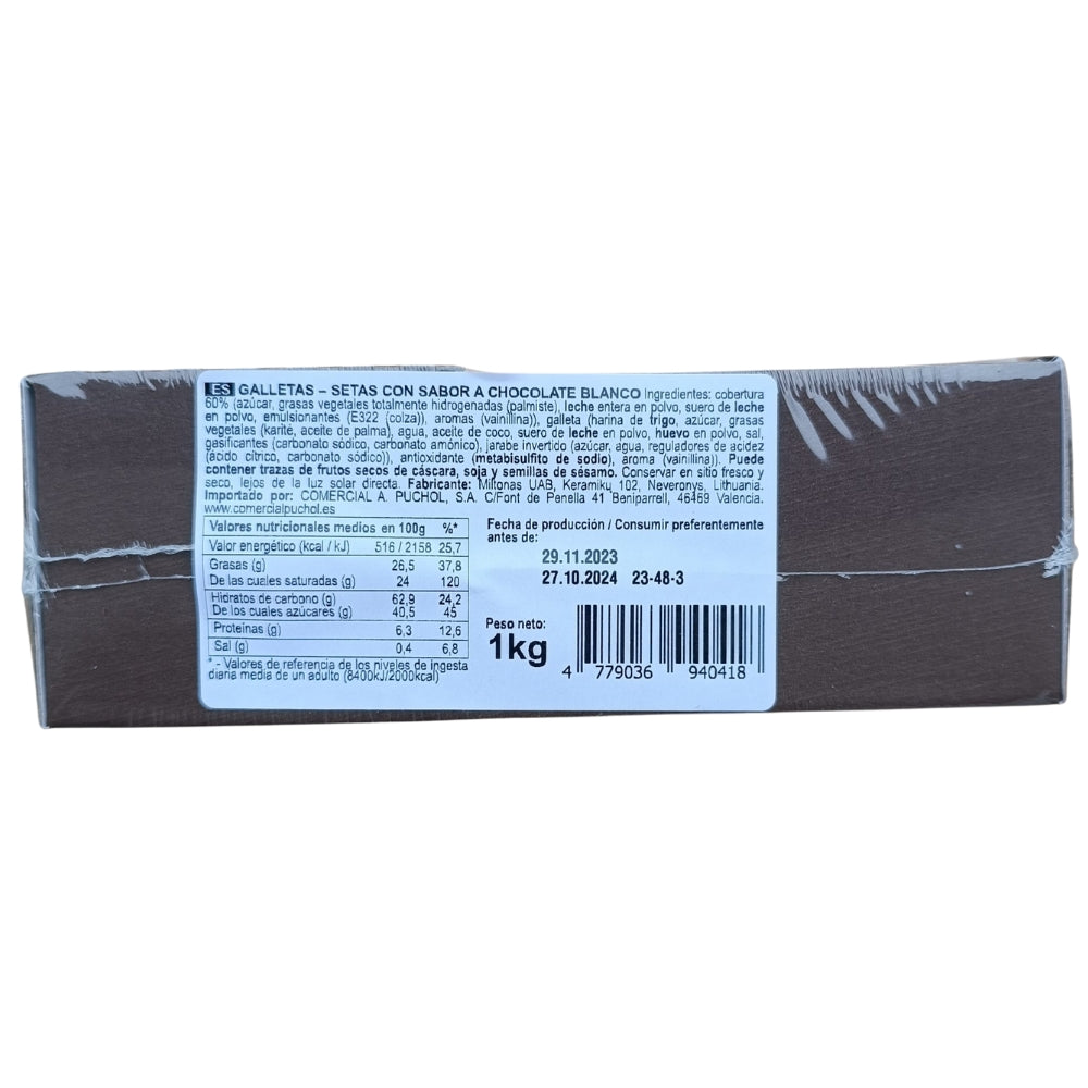 Galletas Forma de Setas Cubiertas de Chocolate Blanco | Formato 1KG