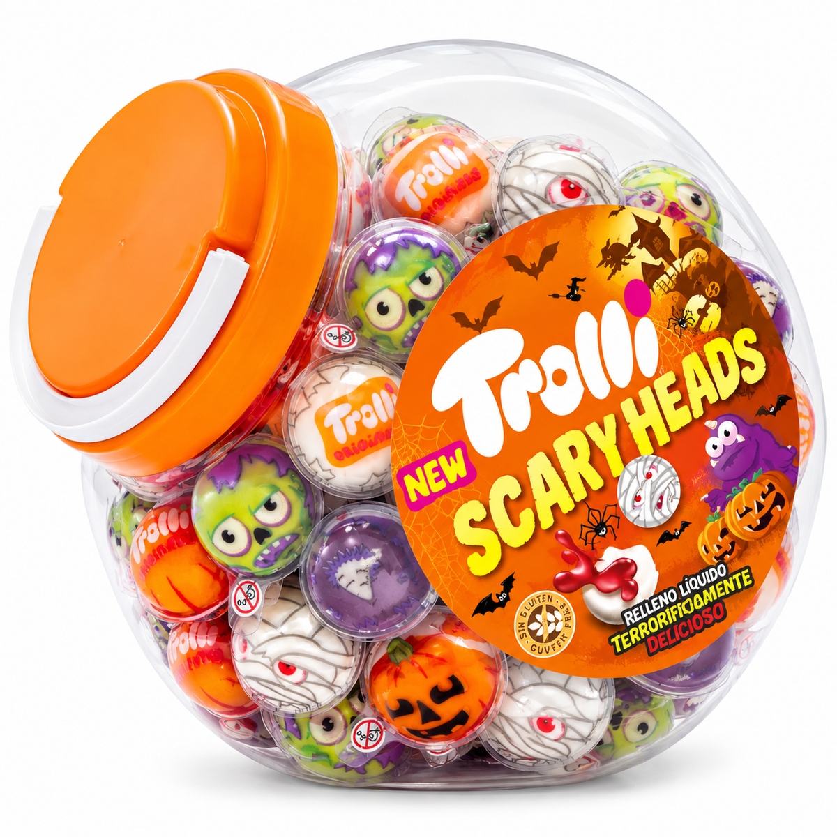 Scary Heads Temática Halloween - Momias, Calabazas, Zombies - Relleno Líquido Interior - Contiene 60 Unidades