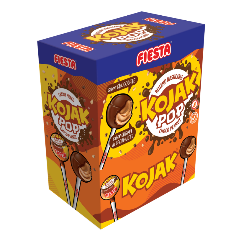 Kojak Pop Choco Peanut | Con Chocolate e Interior Relleno de Crema de Cacahuete - Contiene 100 Unidades
