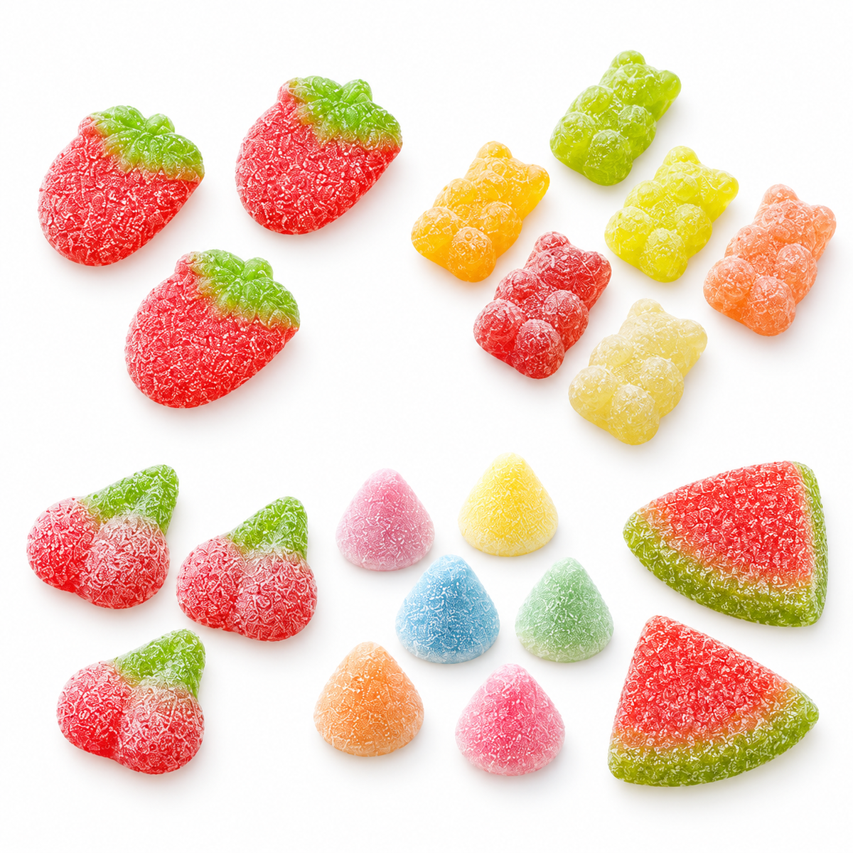 Lote Astra 4+1 : Contiene Fresas Azúcar, Ositos Ácidos, Cerezas Fizzy, Conos Surtidos, Rodajas Sandía - Formato Bolsas 1,2KG y 1,5KG