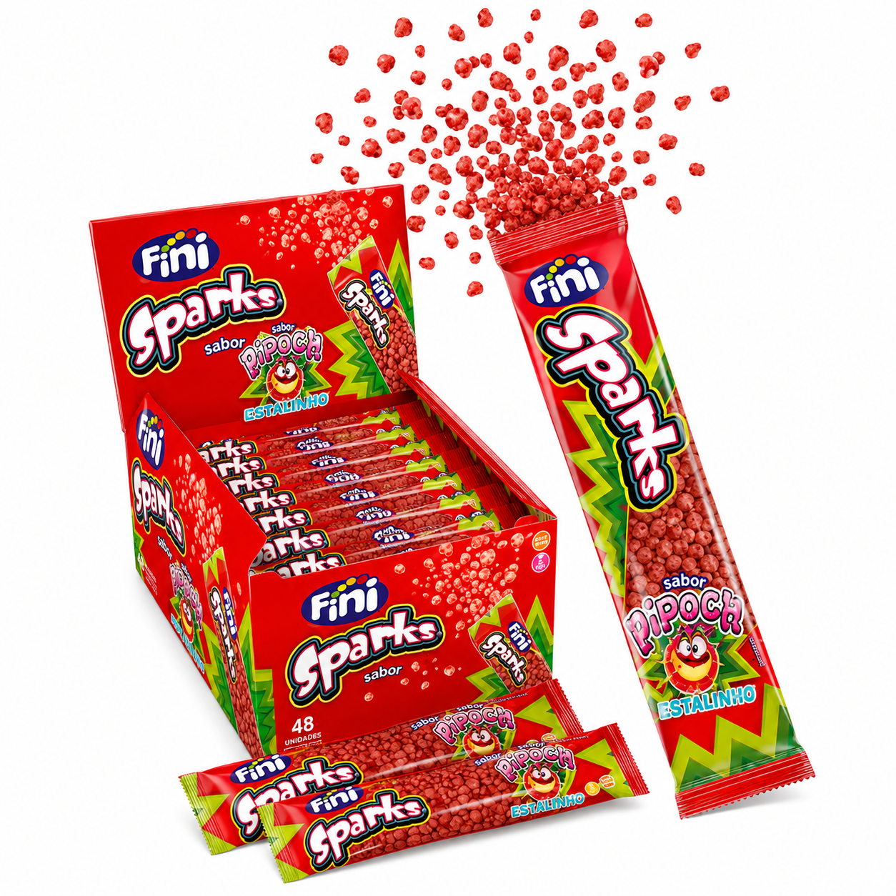 Fini Sparks Fresa - Mini Caramelos Aciditos - Contiene 48 Unidades de 20G