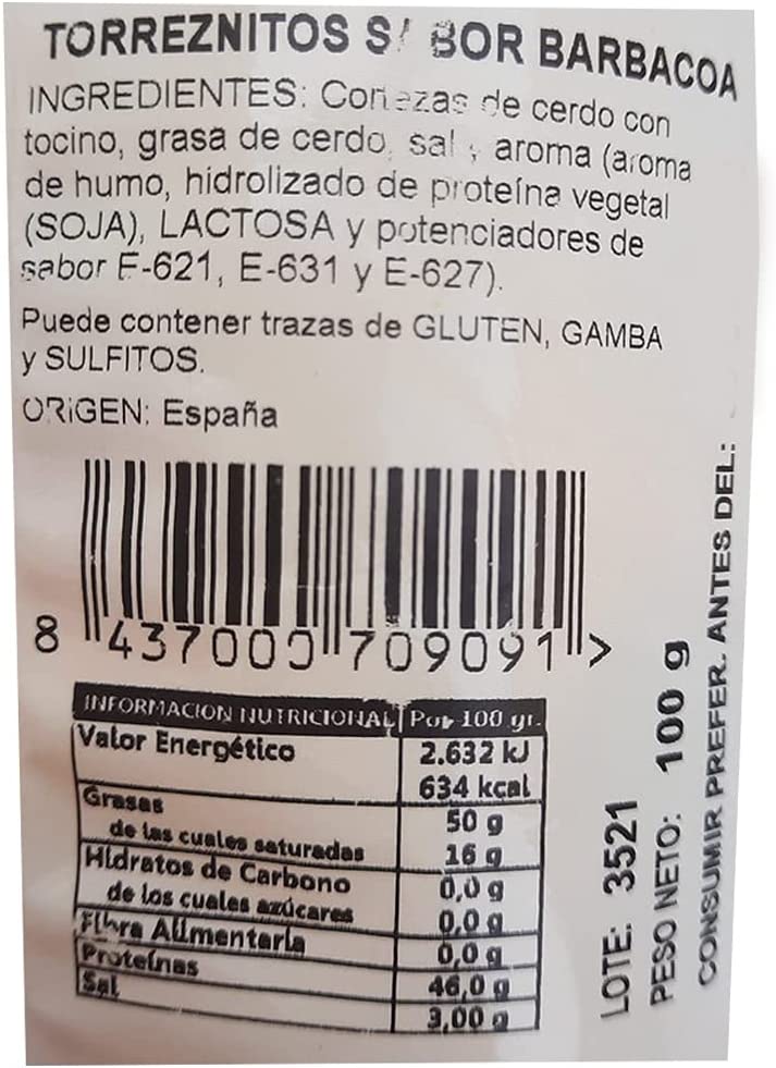 Torreznos Barbacoa - Cortezas de cerdo con tocino - Caja 12 bolsas de 100g