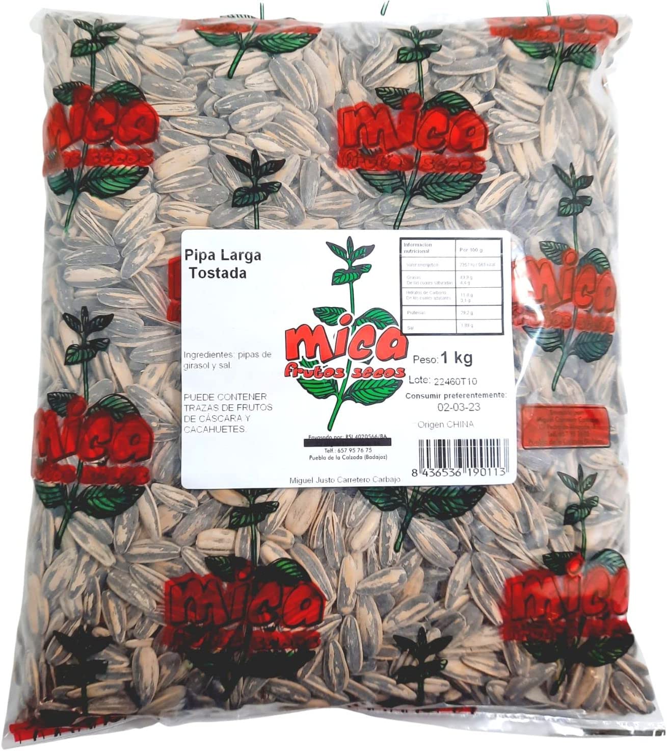 Pipas Girasol Tostadas Mica- Sin Sal Añadida - Piponazo en Formato Bolsa 1KG
