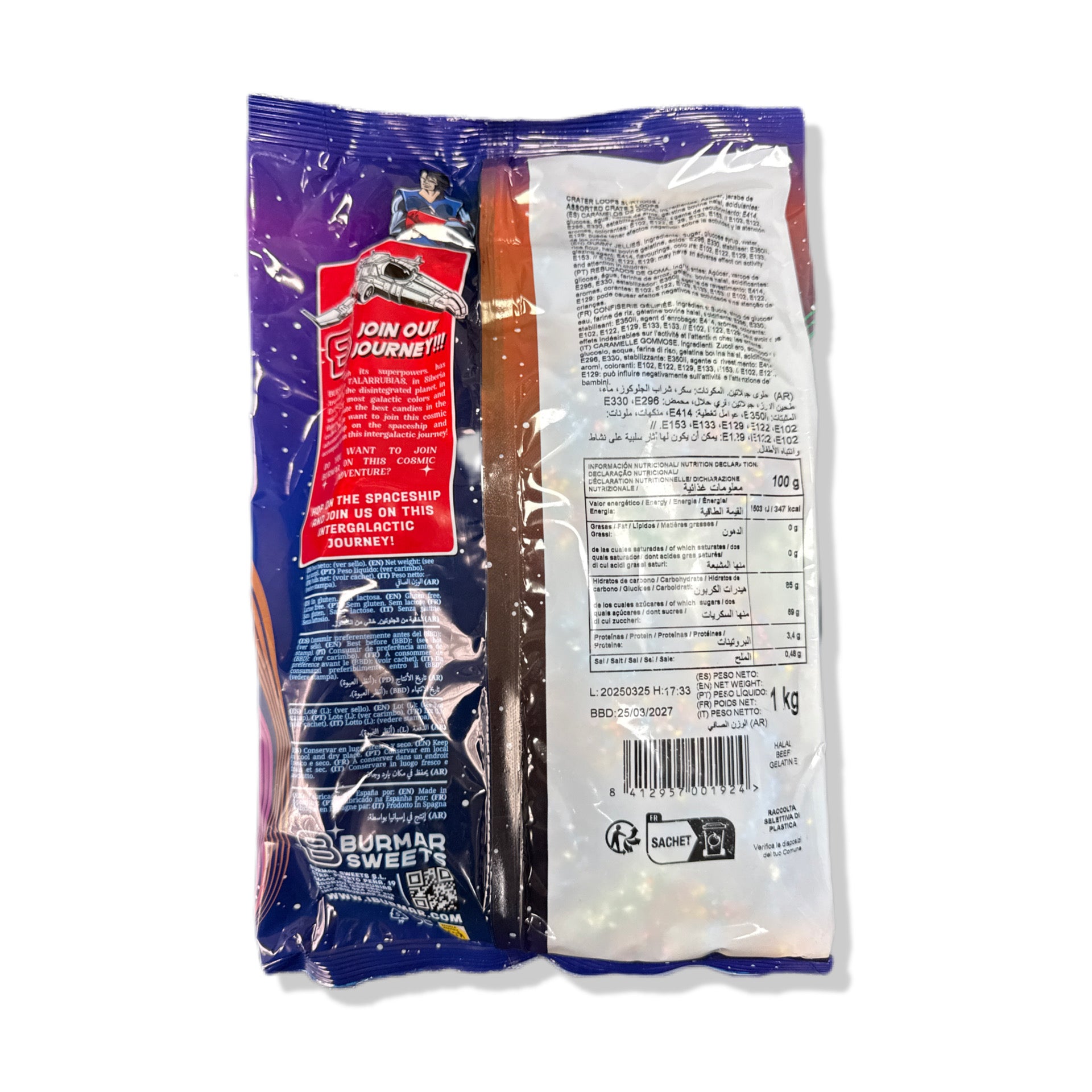 Crater Loops - Aros Aciditos 5 Sabores Burmar - Sin Gluten, Sin Lactosa y Halal | Formato Bolsa 1KG