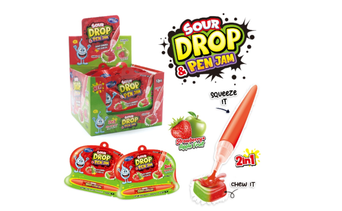 Lápiz Pintachuches -. Sour Drop Gummy - Sabor Fresa / Manzana | Contiene 12 Uds
