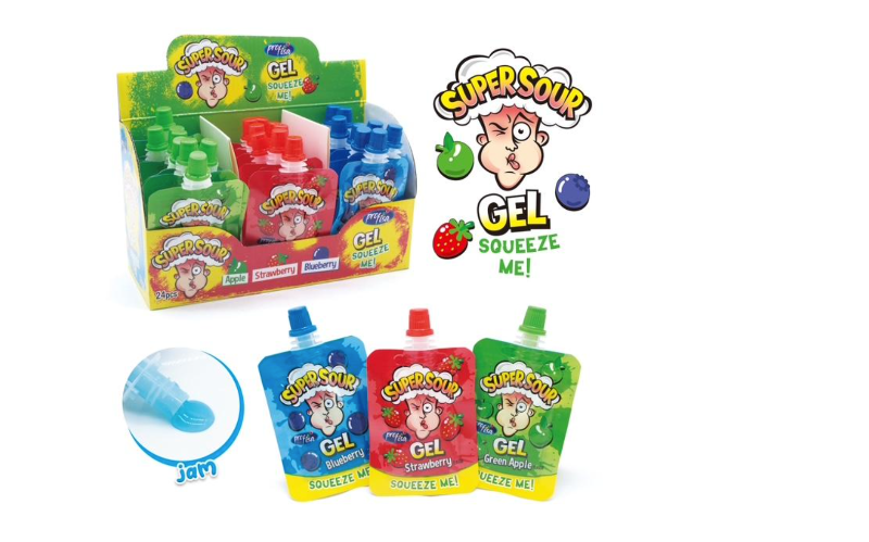 Super Sour Gel "Caramelo Líquido Ácido" Sabores Frutales | Contiene 24 Uds