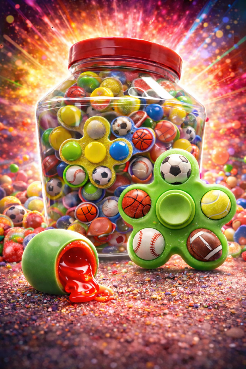 Zupperz Spinner ripieno di caramelle gommose | Barattolo da 50 pezzi