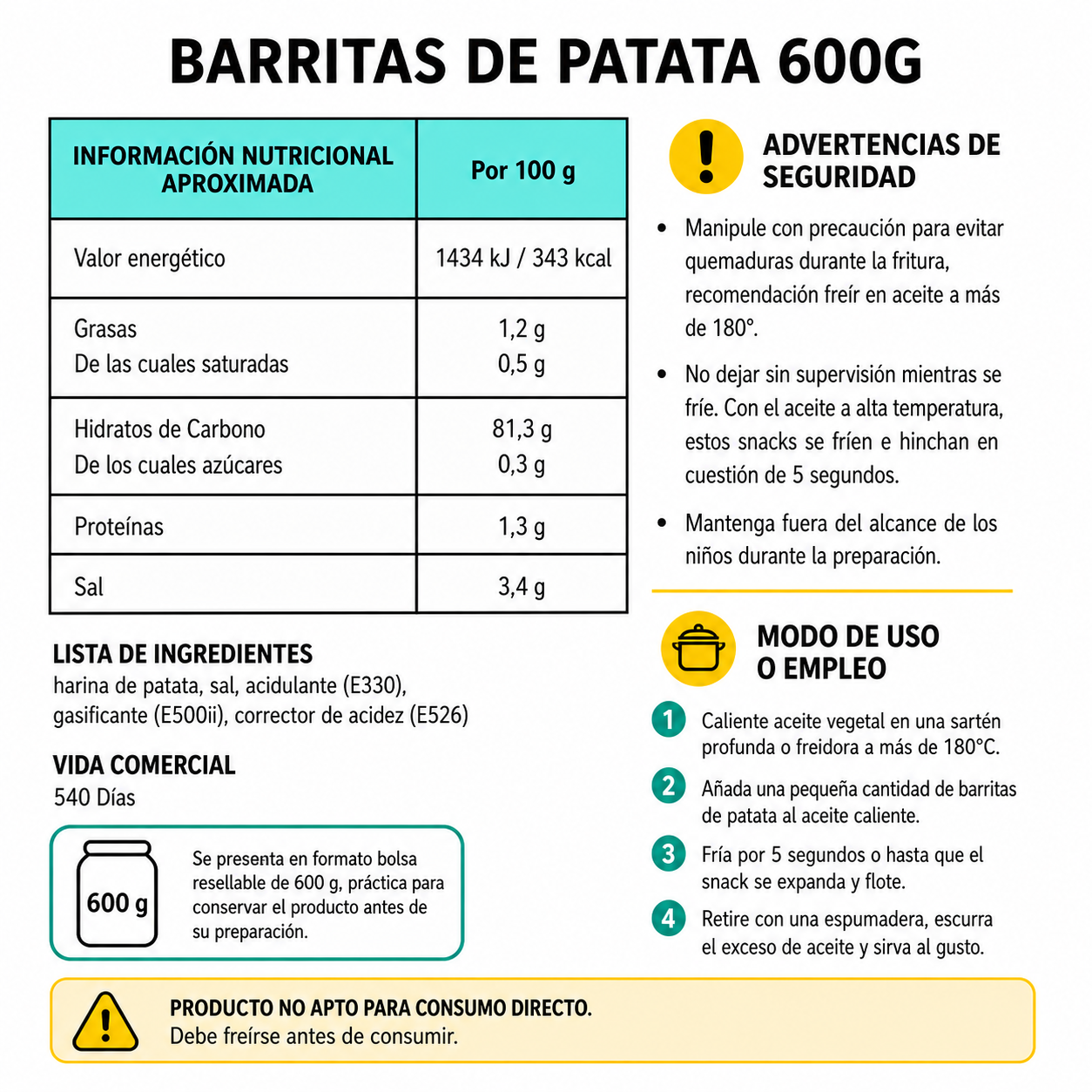 Barrette Di Patate - Snack Da Friggere A Casa | Barattolo Riutilizzabile 600g