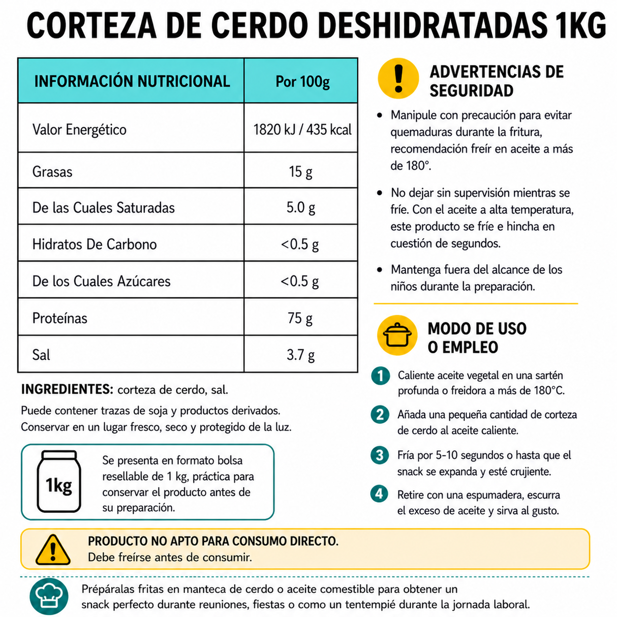 Cotenne di Maiale Disidratate Crude | Formato Busta 1KG
