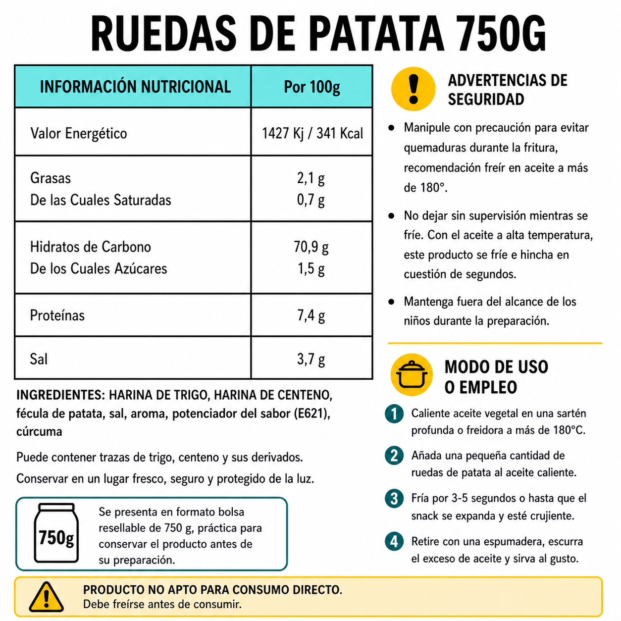 Ruedas de Patata - Snacks Para Freír En Casa | Formato Tarro 750G
