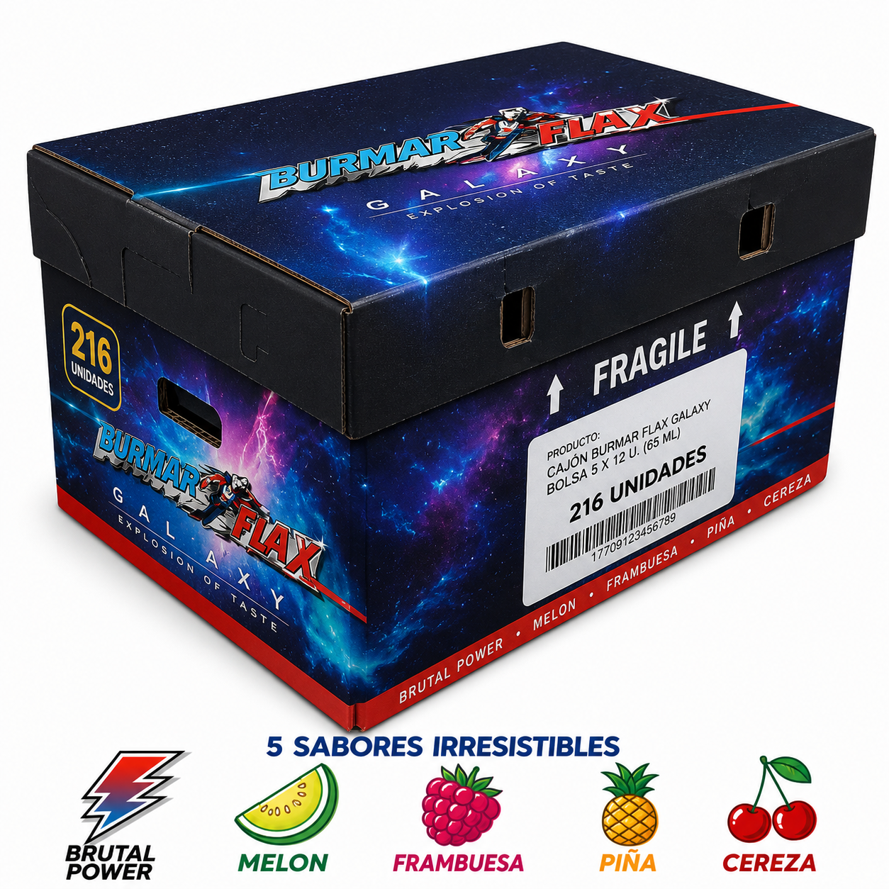 FLAX BURMAR SABORES GALXY: Brutal Power, Melon, Frambuesa, Piña y Cereza