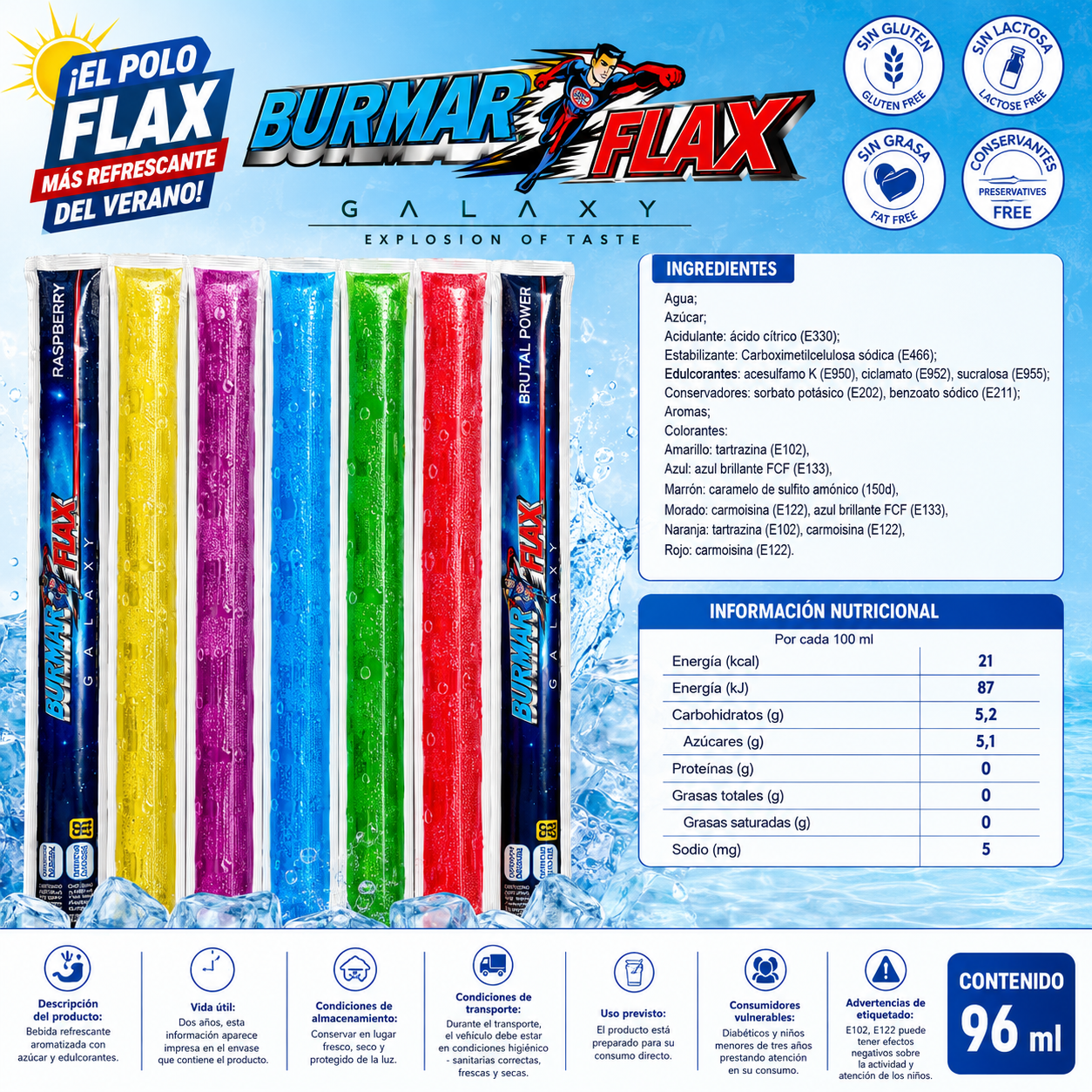 FLAX BURMAR SABORES GALXY: Brutal Power, Melon, Frambuesa, Piña y Cereza