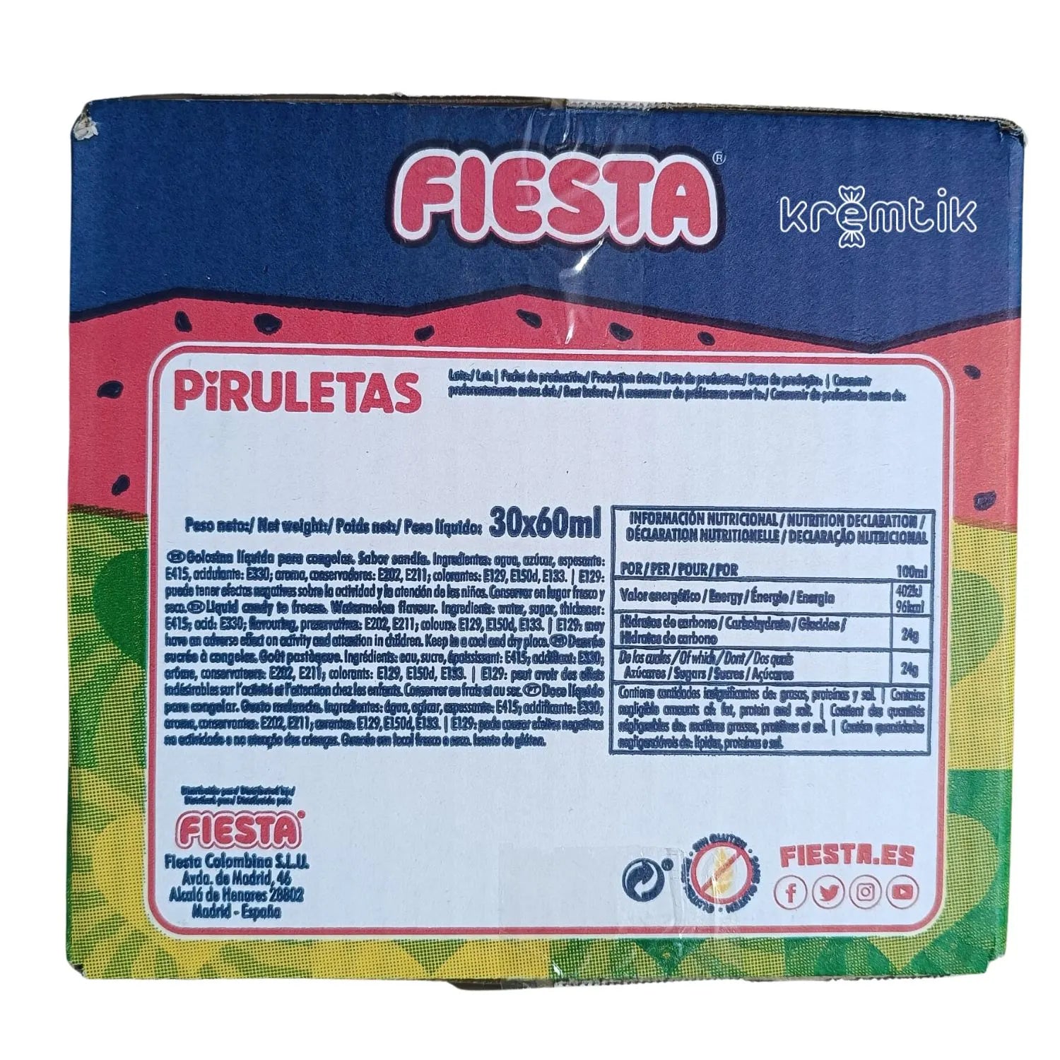 Piruletas Congelables Sabor Sandía Ingredientes