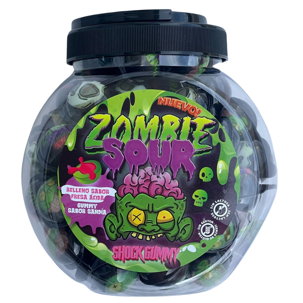 Zombie Sour - Sabor Sandía Con Relleno Fresa Ácida | Tarro Reutilizable con 60 Unidades