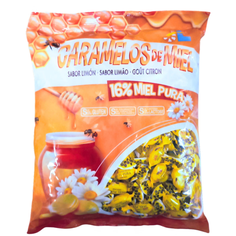 Caramelos de Miel Pura 16% - Sabor Limón - Aprox 285 Unidades | Sin Gluten, Sin Colorantes y Sin Lactosa - Formato Bolsa 1KG