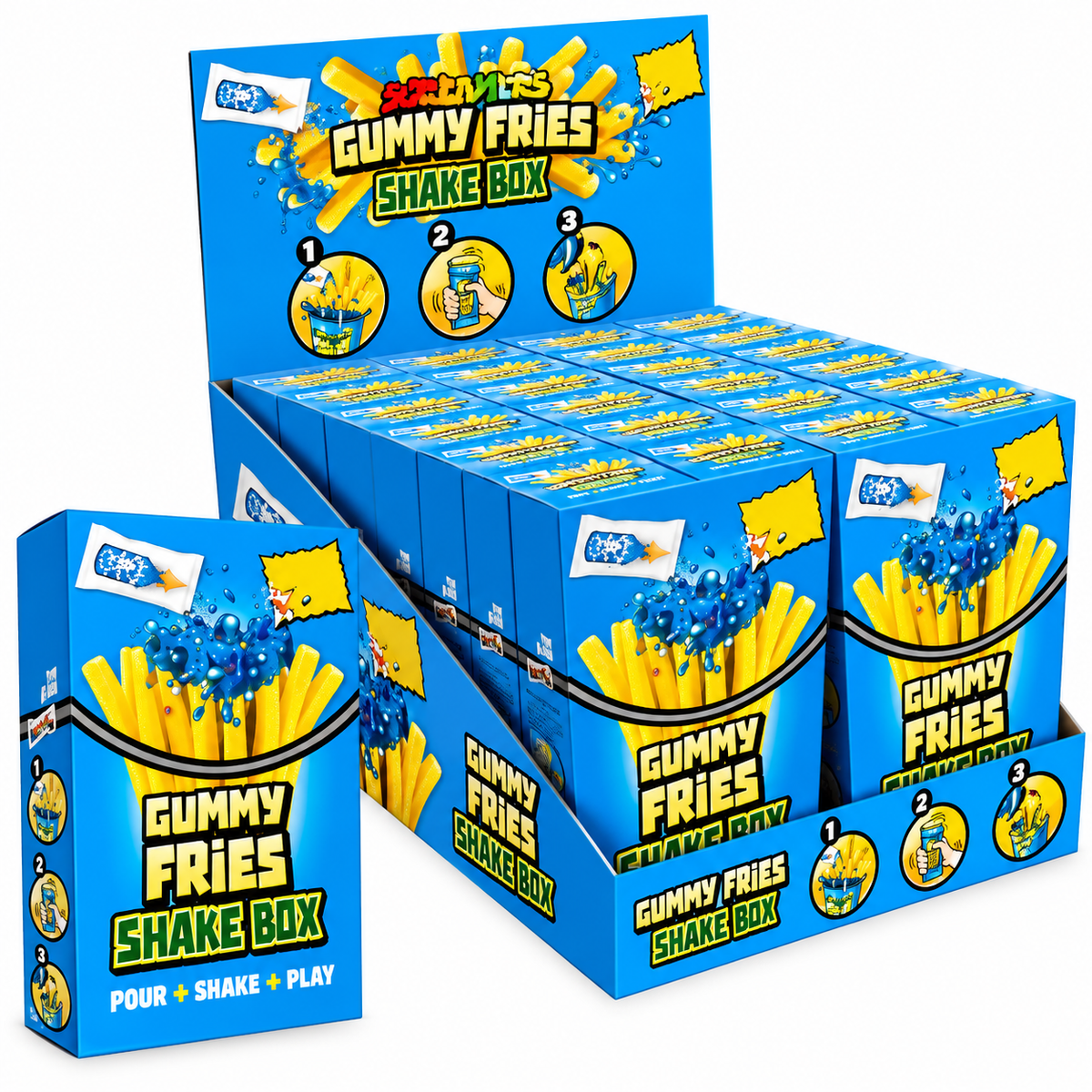 Gummy Fries Shake Box Blue - Patatas Fritas con salsa para mezclar | Formato 12 Uds