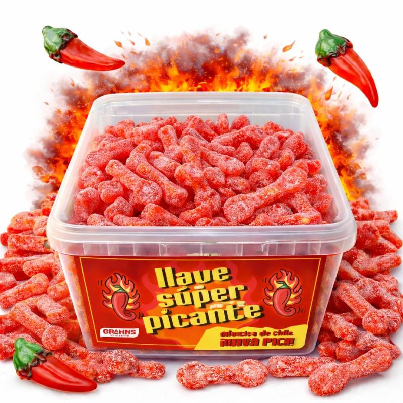 Llaves Ácidas y Picantes Sabor Fresa/Chili | Formato Tarro Reutilizable 290 Uds