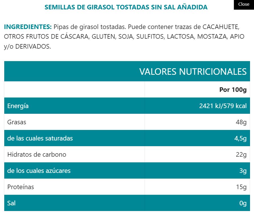 Pipas Sevillanas SIN Sal  120g (10 Uds)