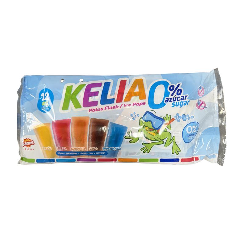 #AMZ Kelia Sin AzĂșcar - Polo Flash 0% | SIN GLUTEN, SIN LACTOSA | Sabores Surtidos: Fresa, Cola, LimĂłn, Naranja y Frambuesa - 15 Bolsas = 180 Unidades x 45 ml