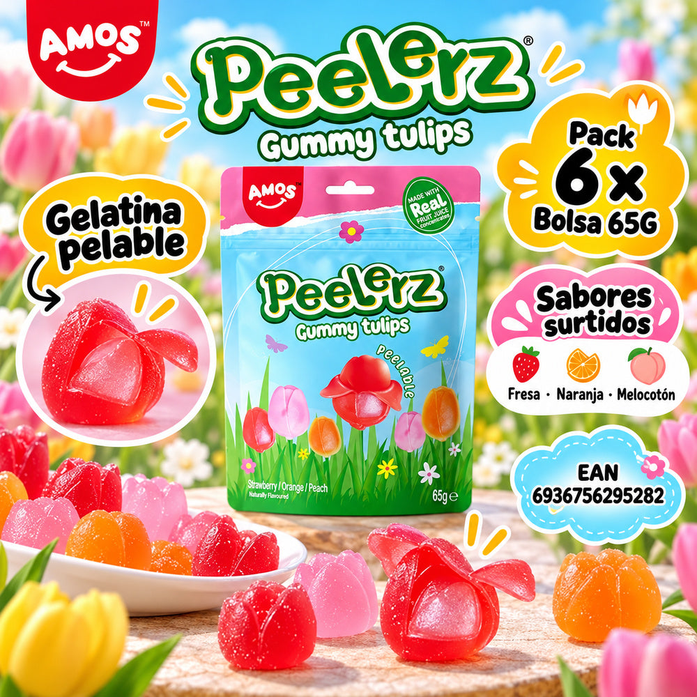 Amos Peelerz Tulipanes infografía pack 6 bolsas de 65 g