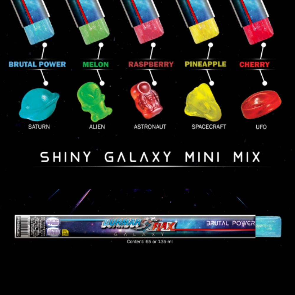 BURMAR FLAX GALAXY | Brutal Power, Melon, Frambuesa, Piña y Cereza - Sin Gluten y Sin Lactosa | Contiene 96 Unidades de 65ml