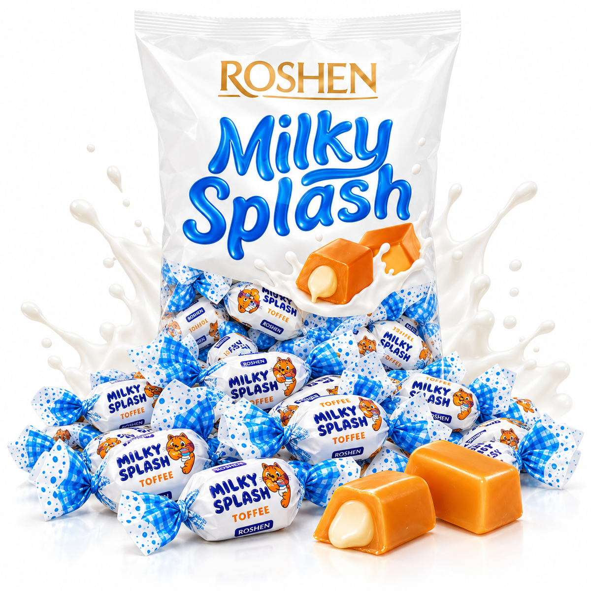 Roshen Milky Splash Caramels - Milk Cream Filling | 1KG Bag