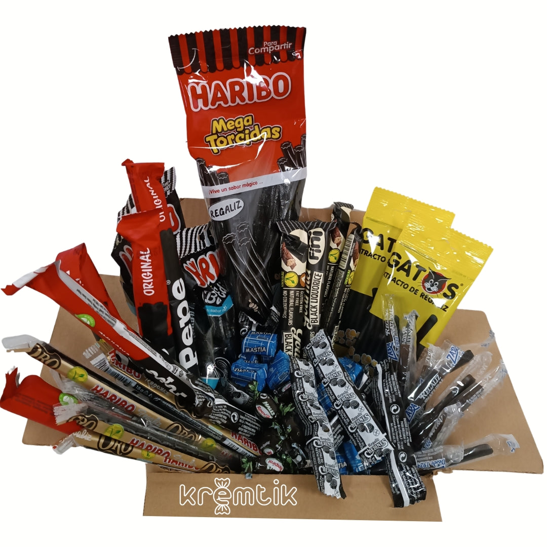 REGALIZ NEGRO - KREMTIK BOX | Caja Surtida de Caramelos, Regalices y Chuches con Sabor Original a Regaliz Negro - 10 Referencias para Degustación