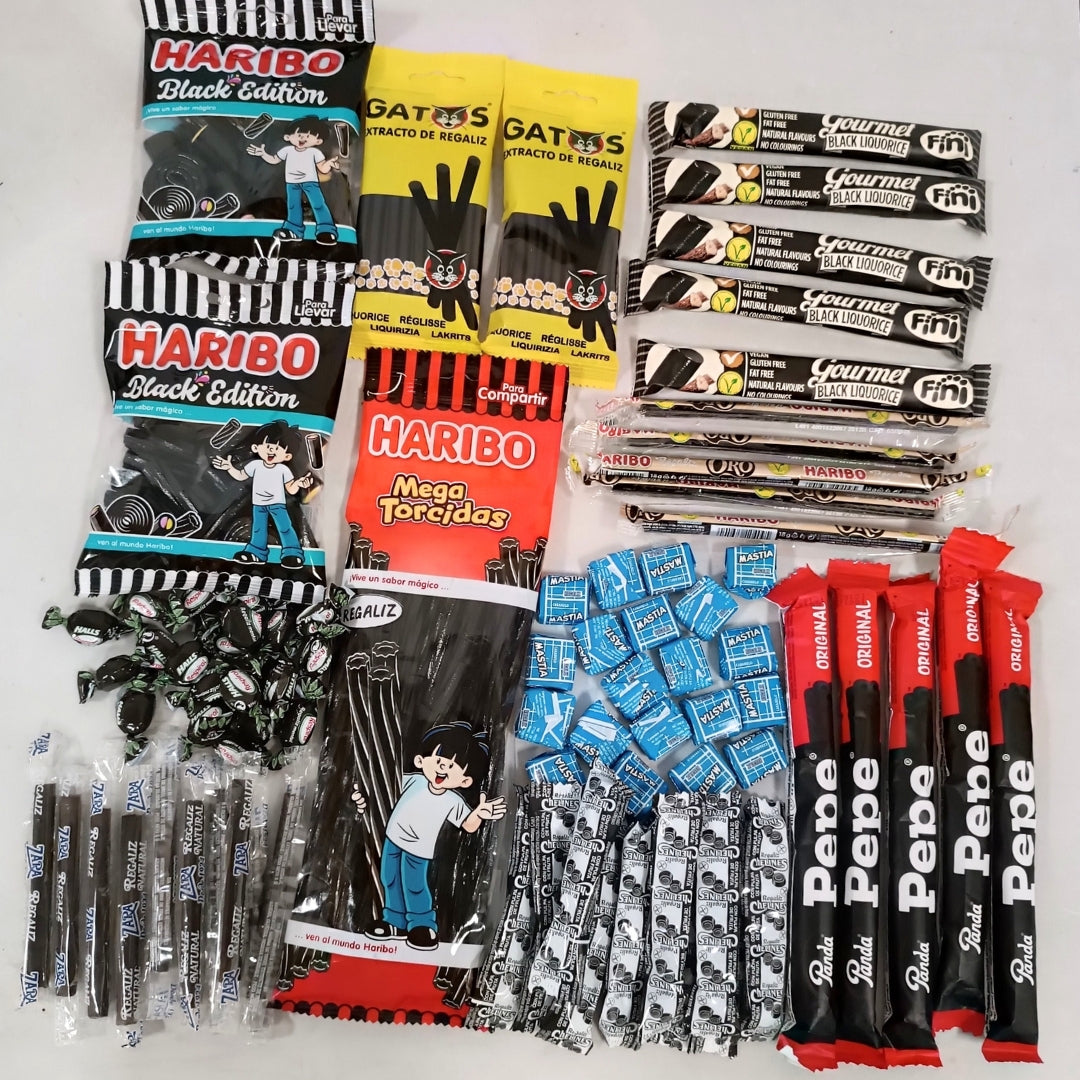REGALIZ NEGRO - KREMTIK BOX | Caja Surtida de Caramelos, Regalices y Chuches con Sabor Original a Regaliz Negro - 10 Referencias para Degustación