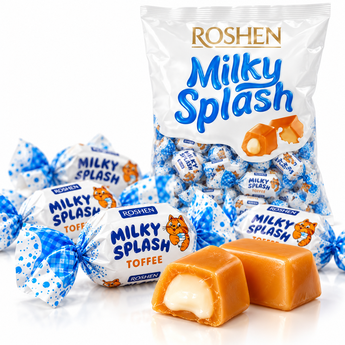 Roshen Milky Splash Caramels - Milk Cream Filling | 1KG Bag
