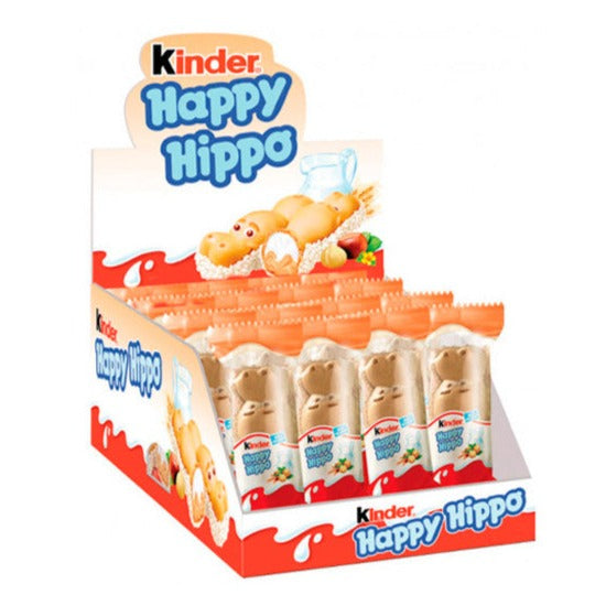 Happy Hippo (28 Unidades) | Barritas Kinder - Barquillo de crujiente galleta con forma de hipopótamo y relleno de crema de leche y avellana.