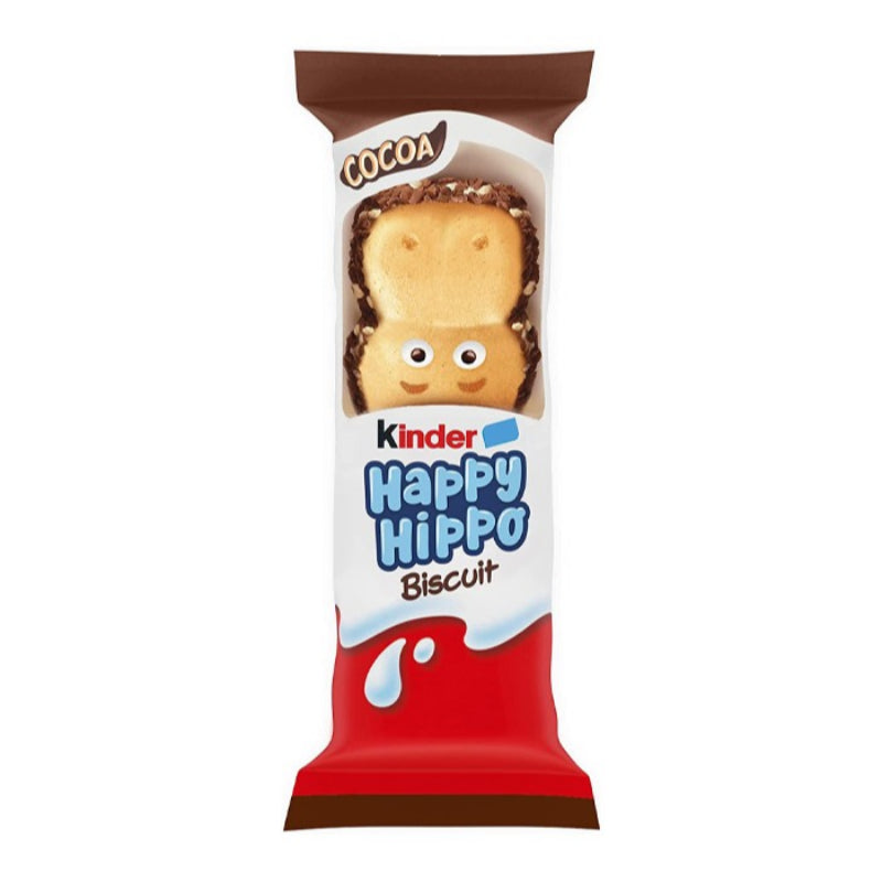 Happy Hippo Cacao (28 Unidades) | Barritas Kinder - Barquillo de crujiente galleta con forma de hipopótamo y relleno de crema de cacao y avellana.