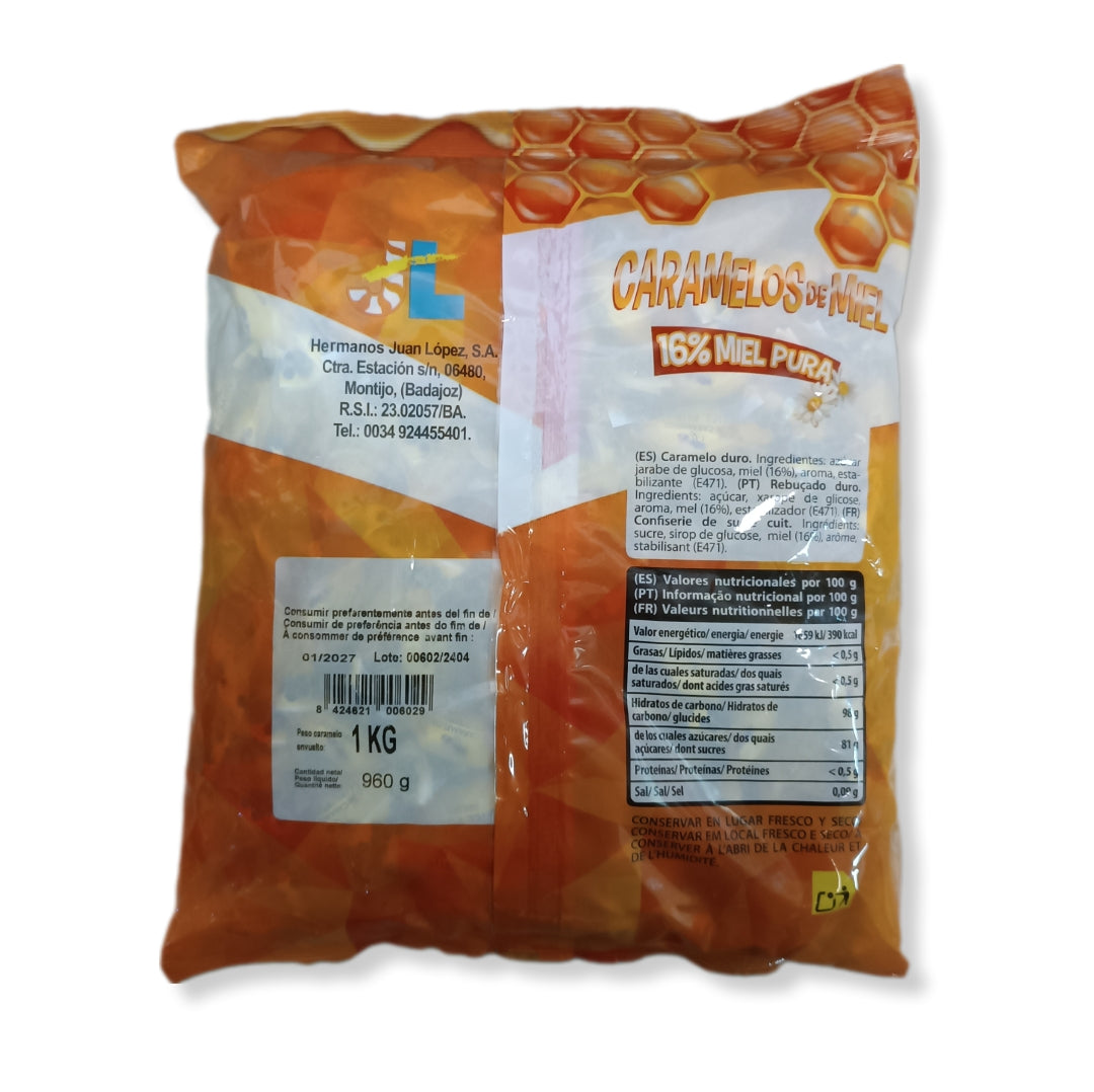 Caramelos de Miel Pura 16% - Sabor Limón - Aprox 285 Unidades | Sin Gluten, Sin Colorantes y Sin Lactosa - Formato Bolsa 1KG