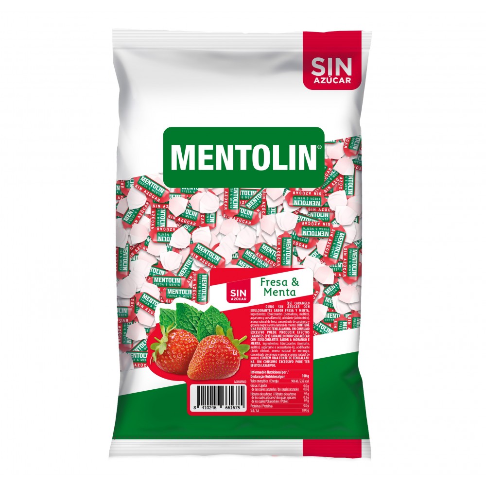 Mentolín Fresa Mentolada Sin Azúcar | Formato Bolsa 1KG