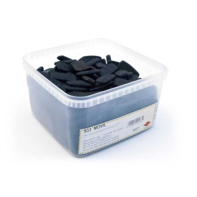 Móviles Regaliz Negro - Saet Sweets | Contiene Aprox. 360 Unidades - Tarro 2KG