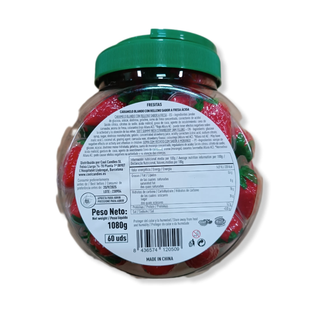 Fresas Rellenas | Interior Relleno Líquido de Fresa | Formato Tarro Reutilizable 60 Unidades