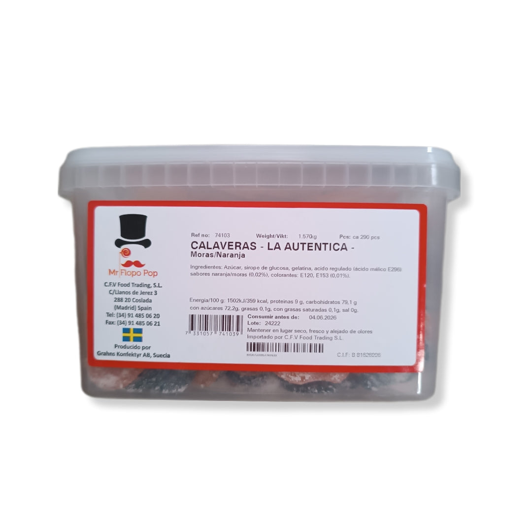 Calaveras Ácidas Sabor Moras-Naranja | Formato Tarro Reutilizable 1.570g
