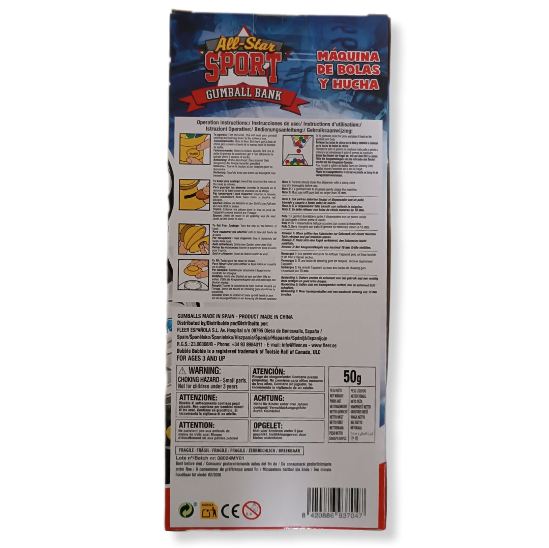 Máquina De Bolas Y Hucha | Temática Fútbol Con Bolsa De Chicles (50g) Incluido | Bubble Dubble