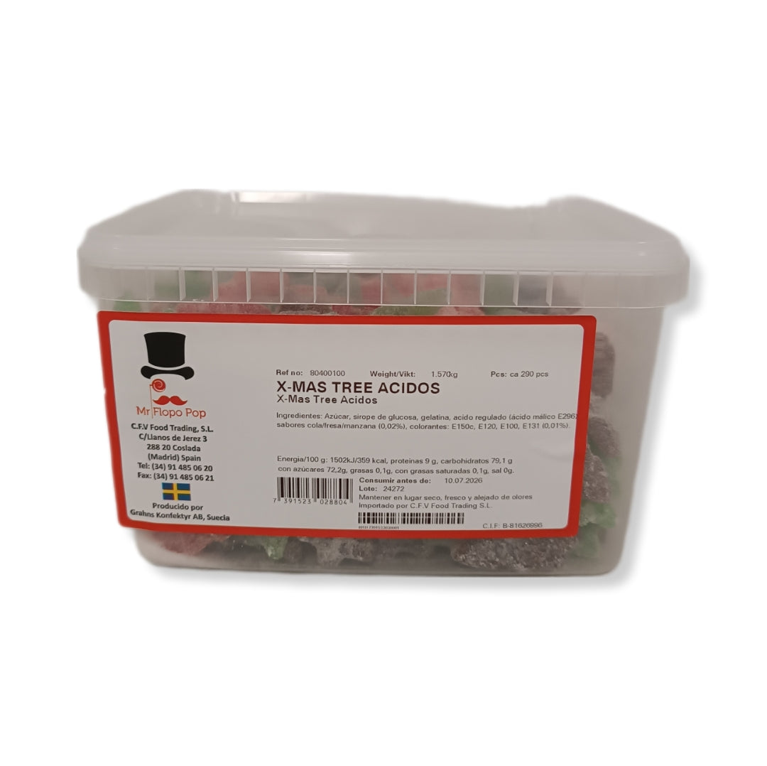 Árboles De Navidad Ácidos Sabor Fresa,Cola Y Manzana| Formato Tarro Reutilizable 1570g