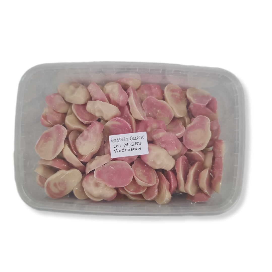 Calaveras Rellenas Chocolate Blanco-Fresa | Formato Tarro Reutilizable Aprox. 120 Uds.