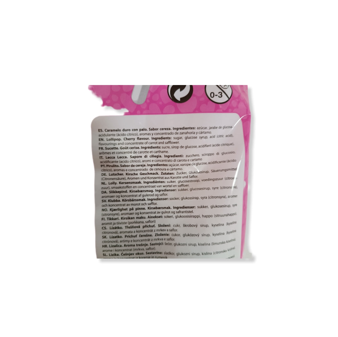 Piruletas Corazón - Sabor Cereza Cerdán | Formato Bolsa 200 Unidades