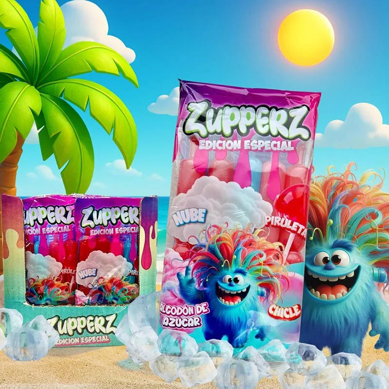 Zupperz - Helados Salchichas - ELEGIR BOLSA 5 UDS O CAJA 100 UDS | Sabores Nube Piruleta, Algodón de Azúcar y Chicle
