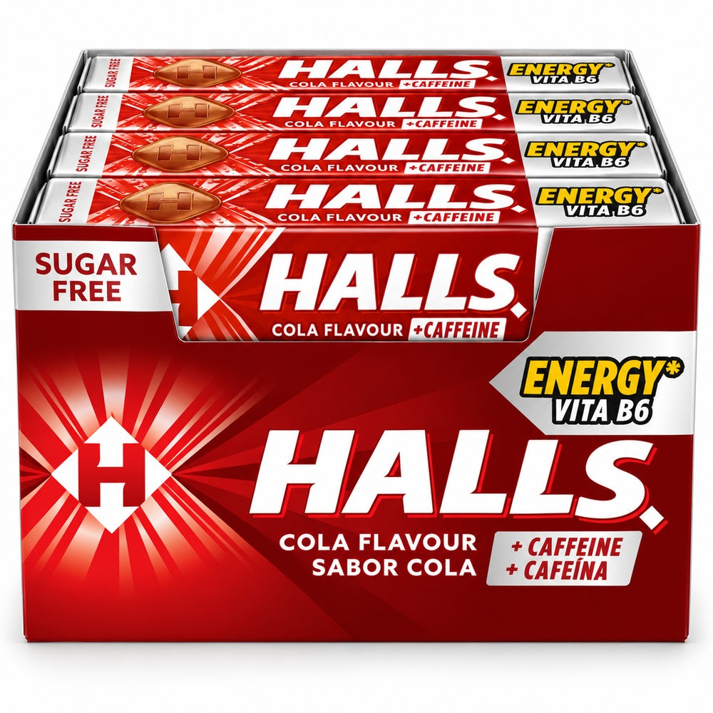 Halls Cola expositor 20 unidades de 32 g fondo blanco