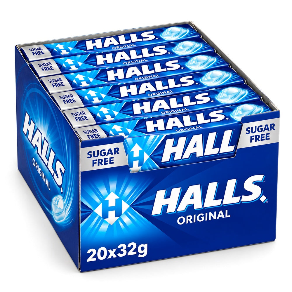 Halls Original expositor 20 unidades de 32 g fondo blanco