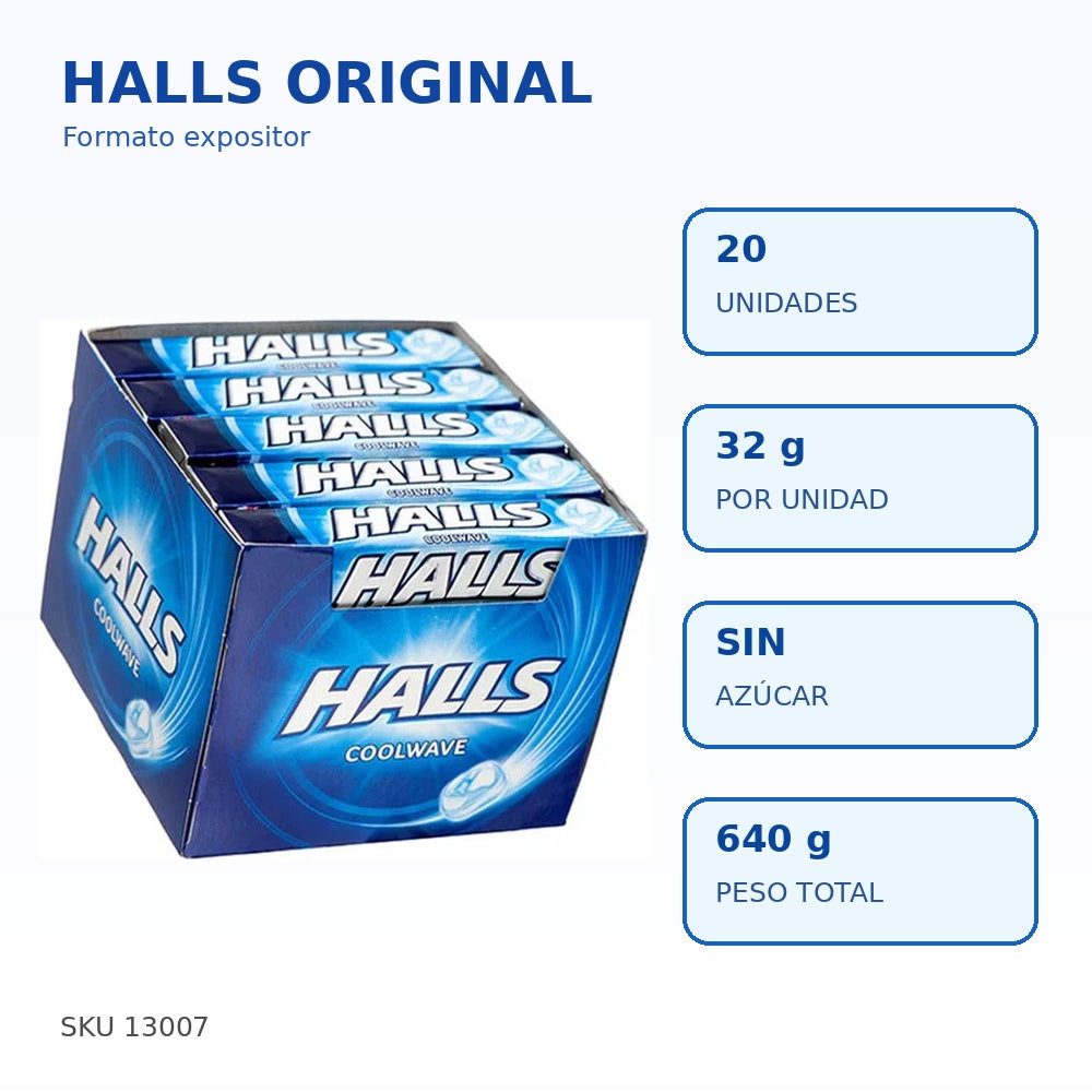 Halls Original características expositor 20 unidades de 32 g sin azúcar