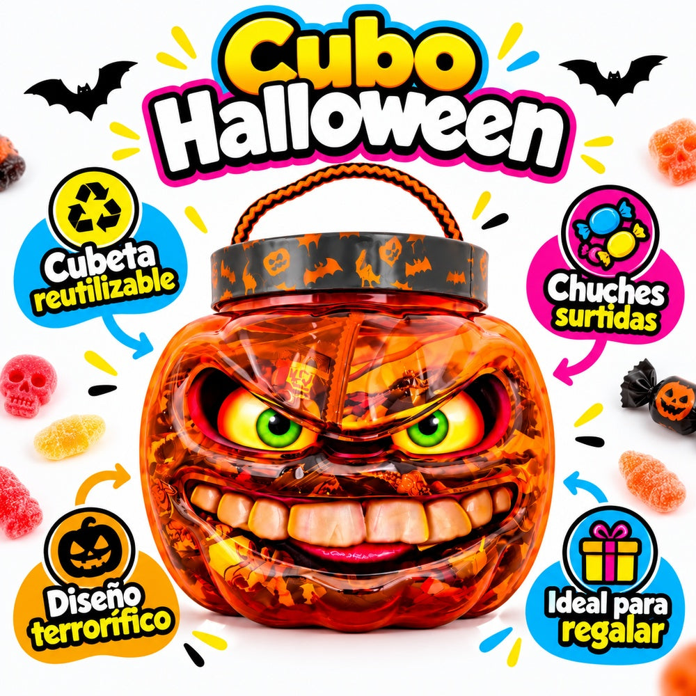 Calavera Halloween características cubeta reutilizable chuches surtidas diseño Kremtik