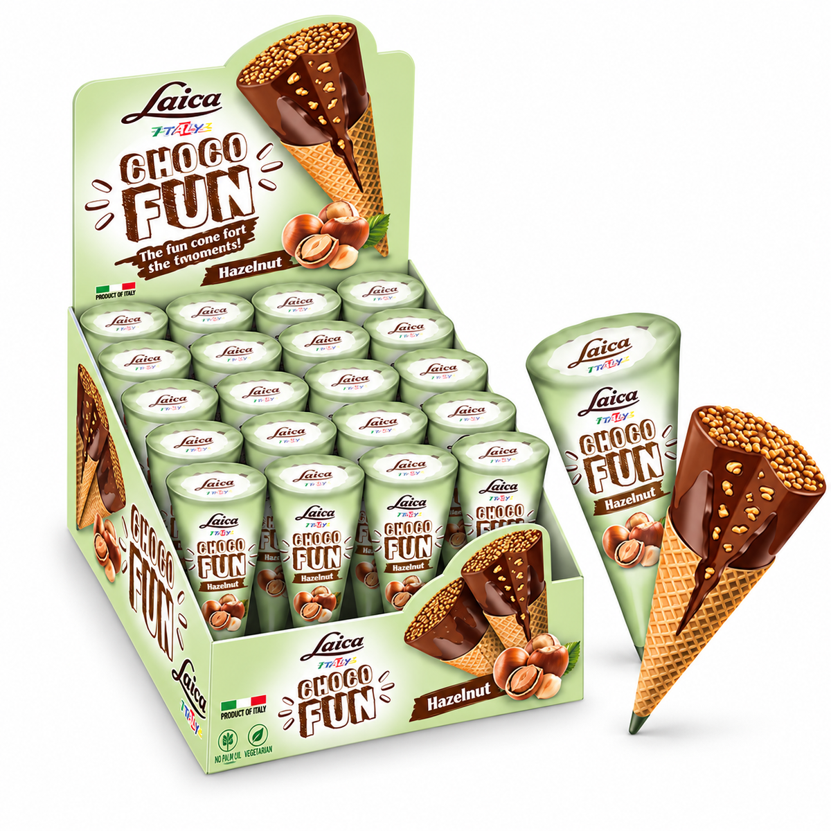 Choco Fun - Conos de Chocolate y Avellana Crunchy - Contiene 24 Unidades de 25G