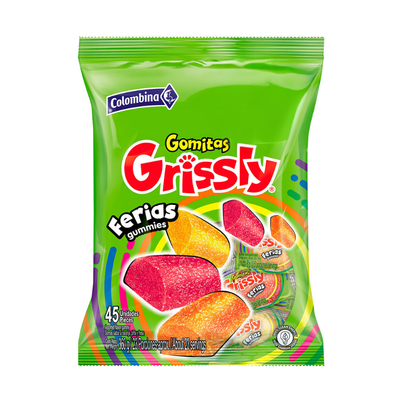 Gomitas Blanditas Envuelta Individualmente Grissly - Aprox 140 Uds - Sabores Frutales | Formato Bolsa 1Kg