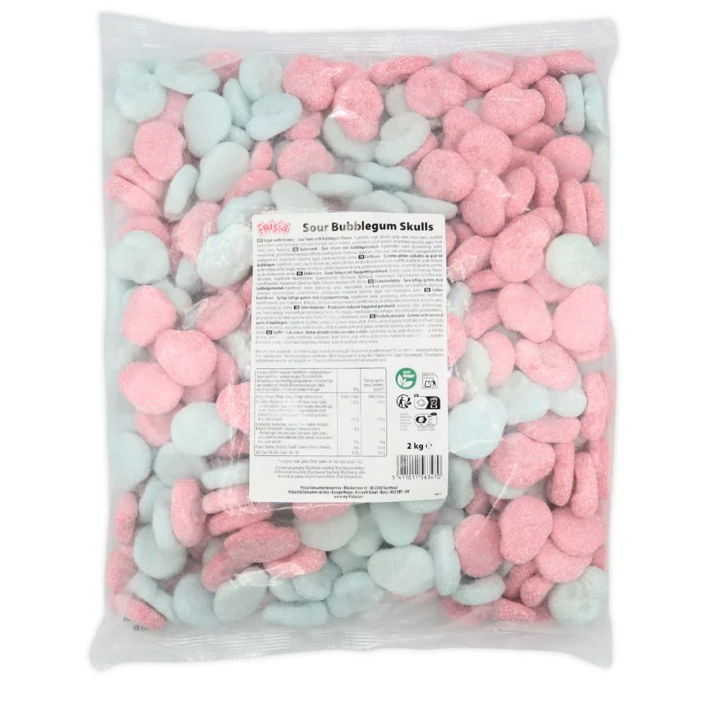 Mini Calaveras Foam Ácidas - SABOR CHICLE - "Rosas y Azules" | Formato Bolsa 2KG - Contiene 306 Unidades