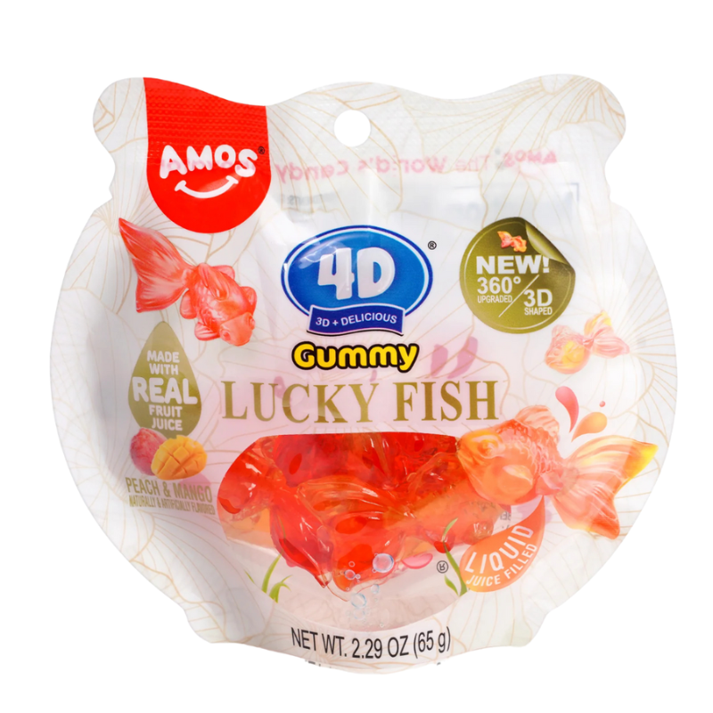 Amos 4D Gominola de Pez de la Suerte Sabor Mango y Melocotón | 16 x 35g